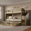 Letto a castello Whisen Twin XL con letto estraibile, contenitore, legno massello, scala contenitore, armadio e 3 cassetti, per bambini