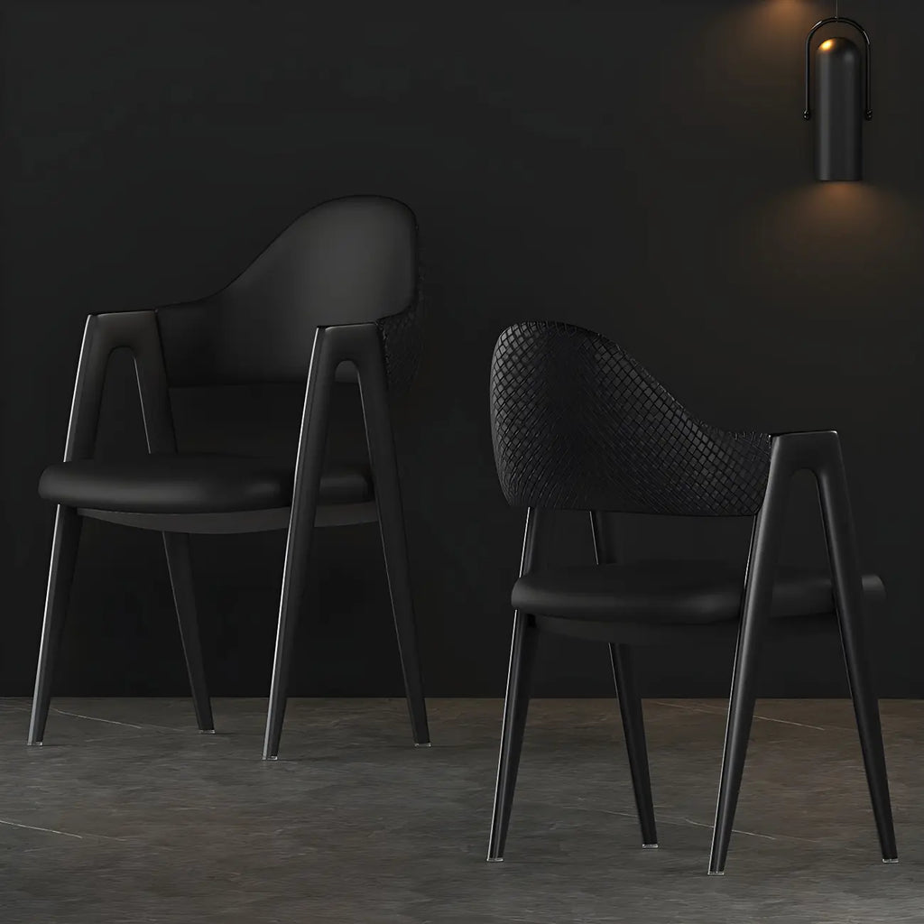 Chaise de salle à manger moderne en cuir, avec accoudoirs, dossier ouvert incurvé