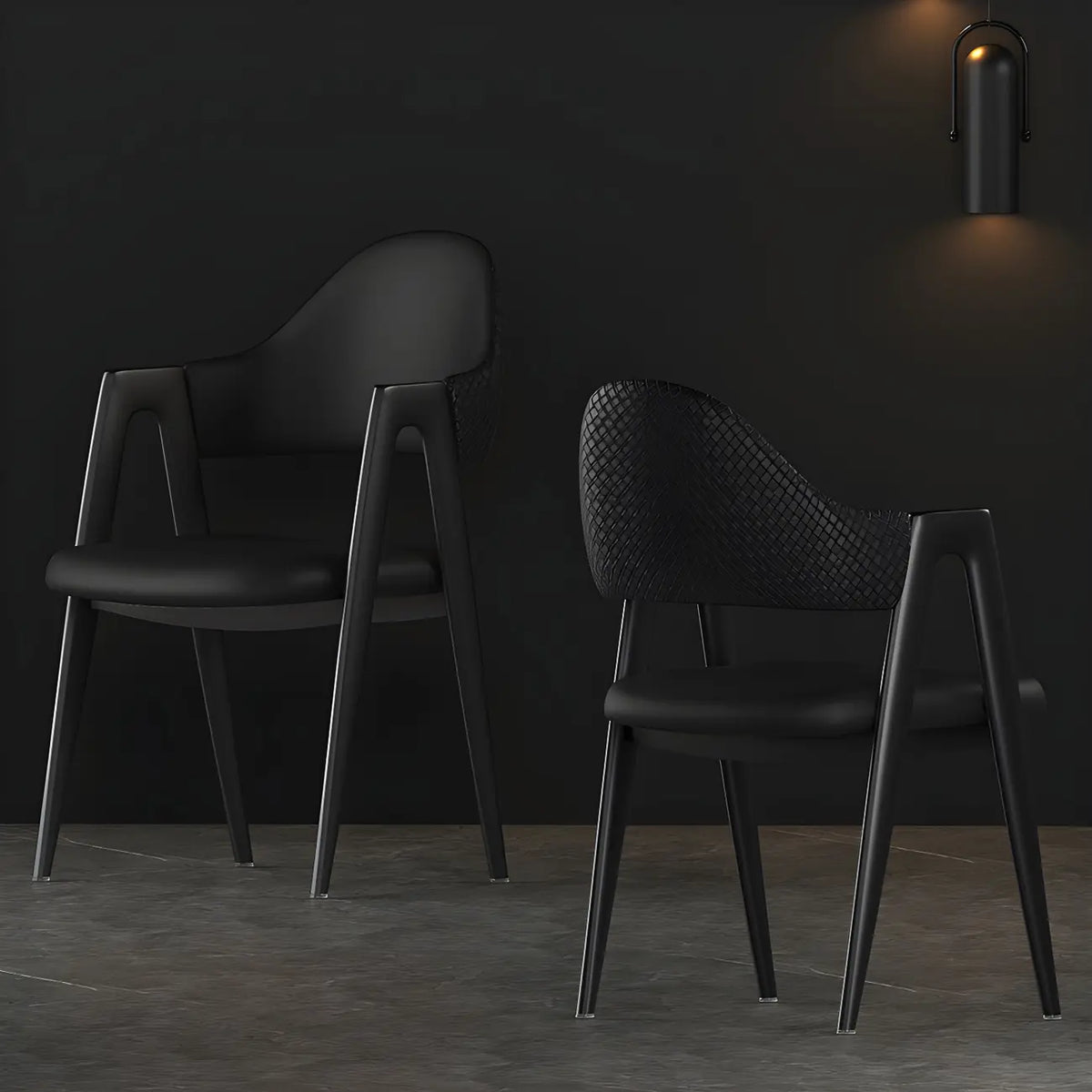 Chaise de salle à manger moderne en cuir, avec accoudoirs, dossier ouvert incurvé