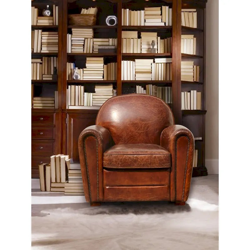 Fauteuil club Paris Pasargad Home en cuir véritable, marron