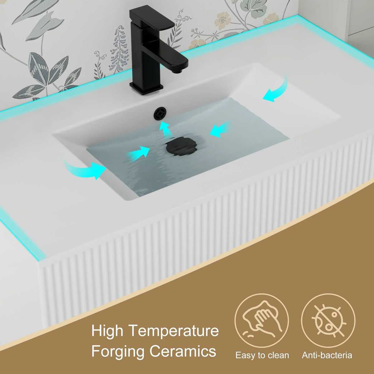 Conjunto de móvel de casa de banho Wavy Line 30/36/48 com lavatório e torneira