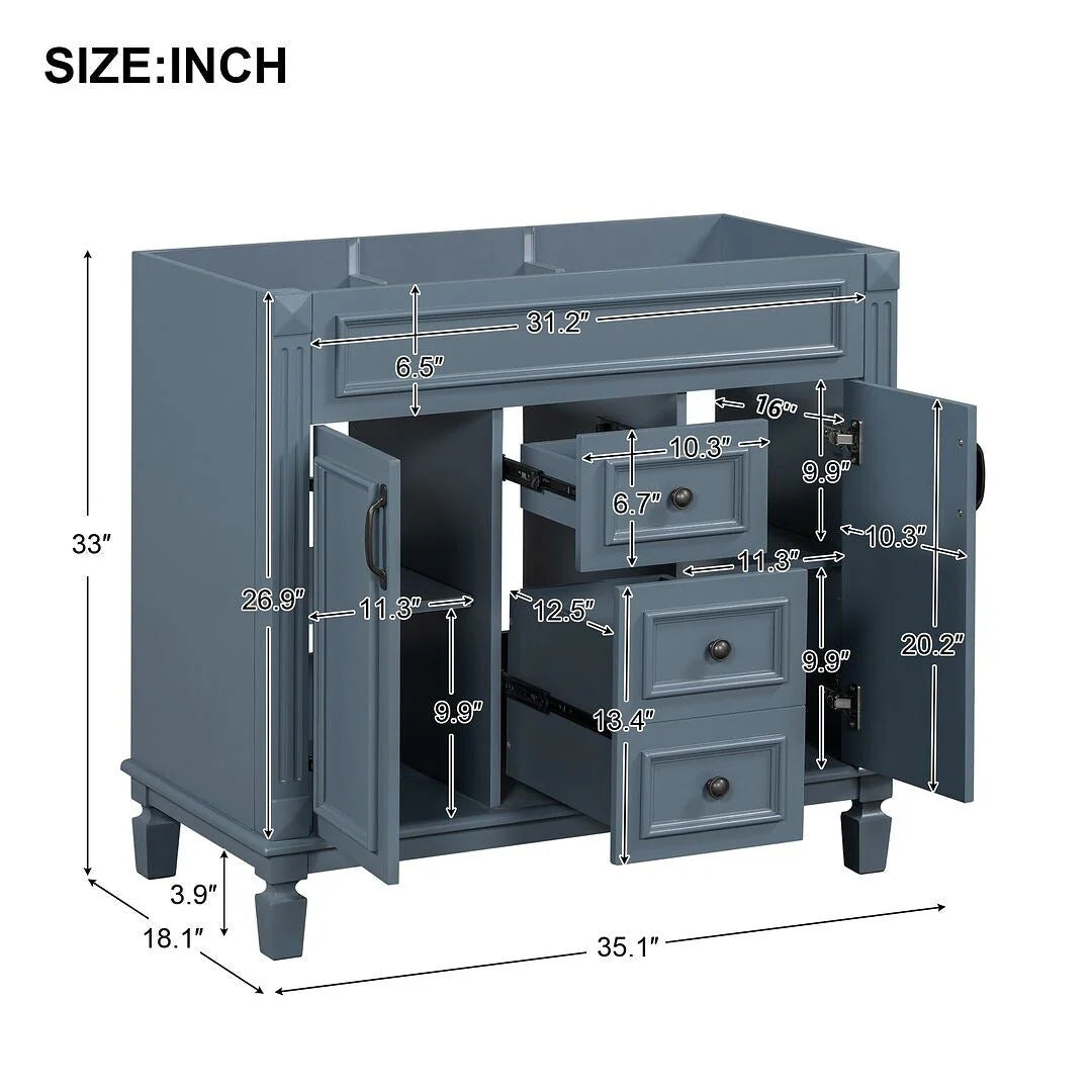 36-Zoll moderner Waschtischunterschrank mit Aufsatzwaschbecken und Spiegelschrank, 2 Türen und 2 Schubladen