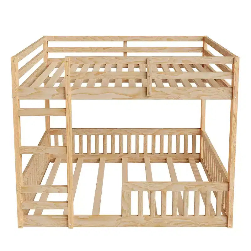 Letto a castello in legno matrimoniale sopra matrimoniale con scala e sponde di sicurezza, letto a castello matrimoniale basso con rete a doghe