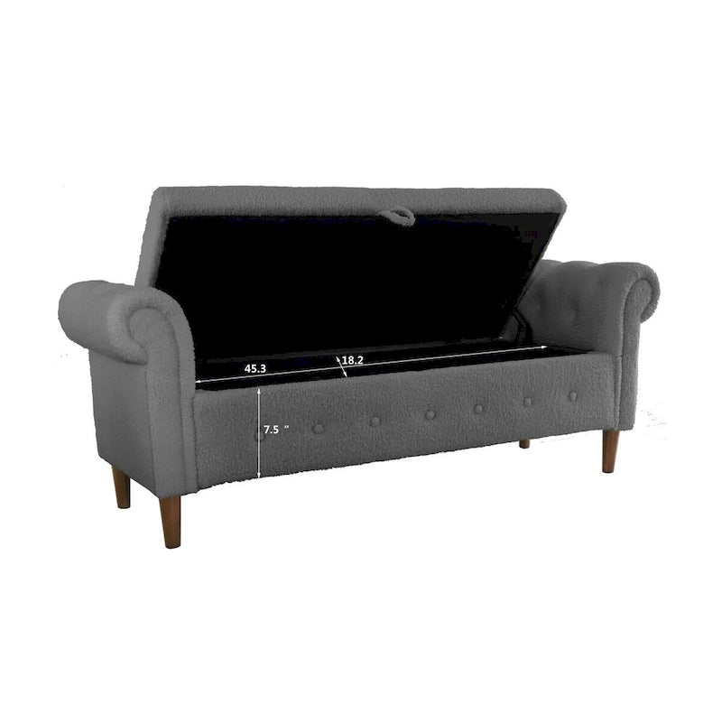 Panca contenitore per camera da letto, per fondo letto, con braccioli arrotondati, rivestita in velluto, pouf-divano lungo