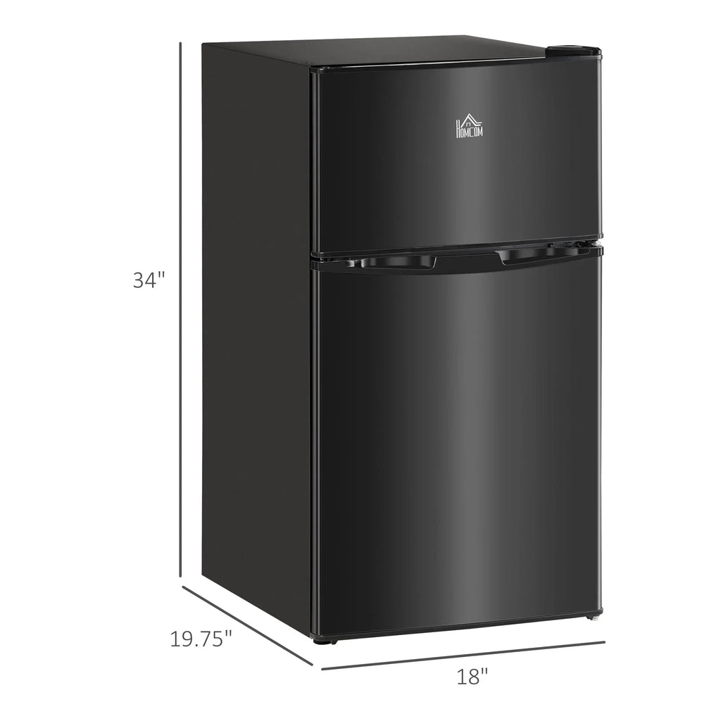 HOMCOM Mini-Kühlschrank mit Doppeltür und Gefrierfach, kompakter Kühlschrank mit 3,2 Kubikfuß Fassungsvermögen, verstellbarem Einlegeboden und verstellbarem Thermostat