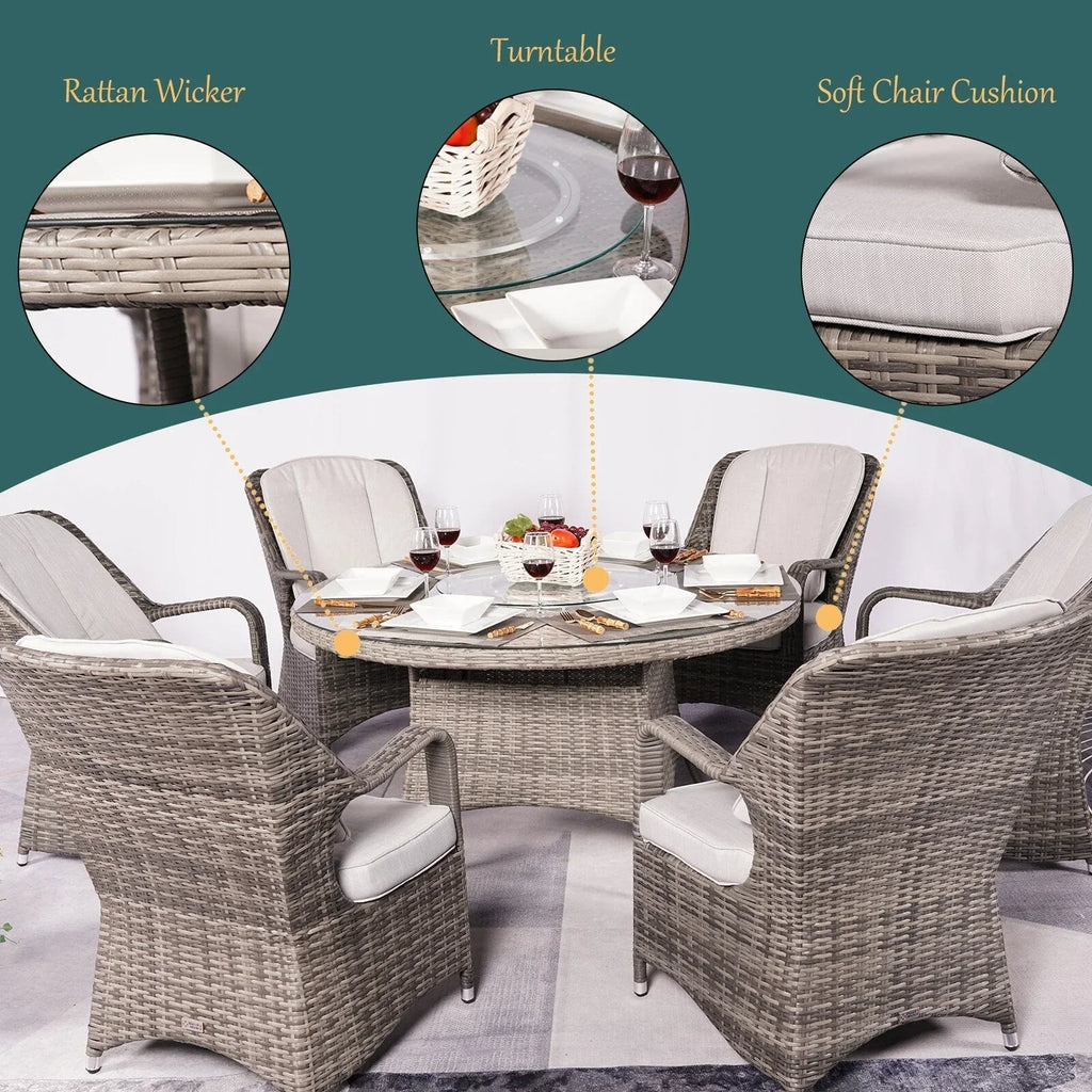 Set da pranzo rotondo da esterno in rattan intrecciato da 7 pezzi con cuscini di Moda Furnishings