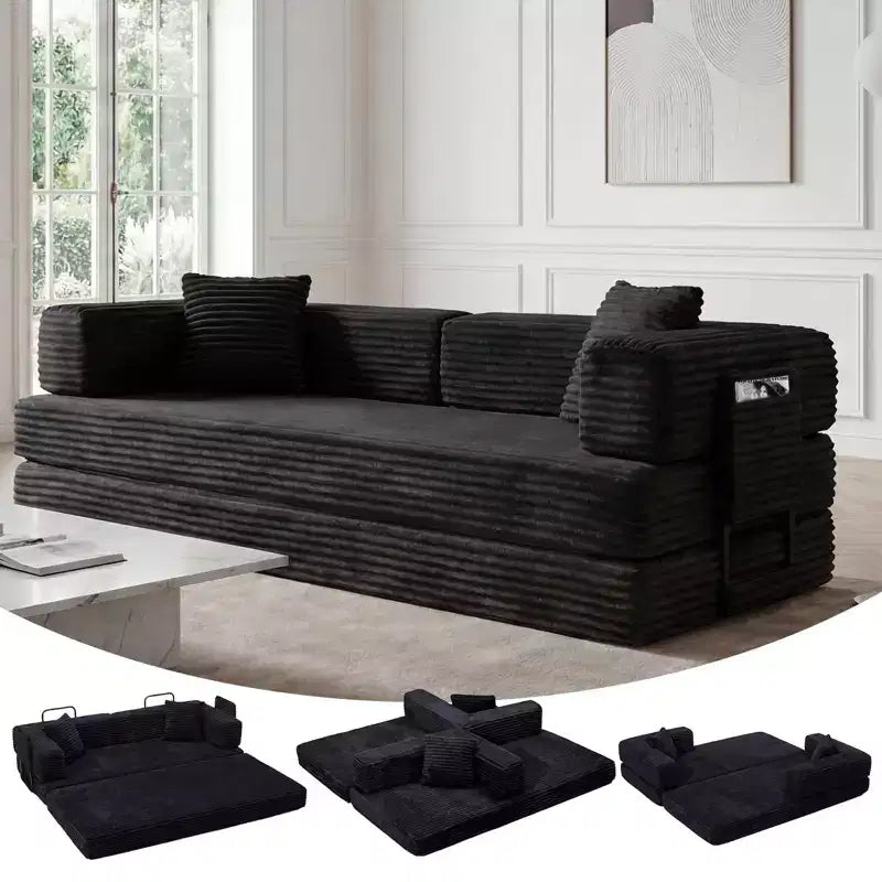 80,7-calowa rozkładana sofa 5 w 1 – sztruks, 544 kg, bez montażu
