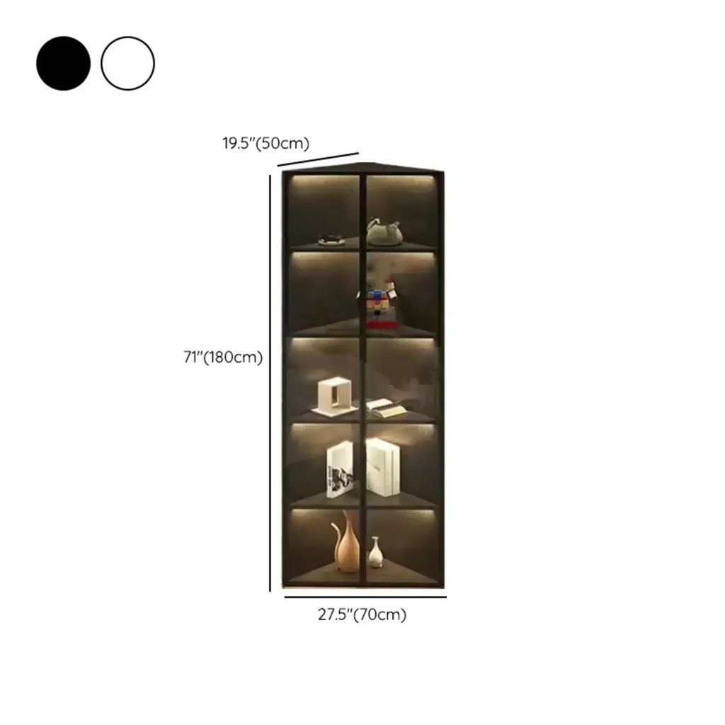 Vitrine de canto moderna em metal e madeira cinzenta com porta de vidro