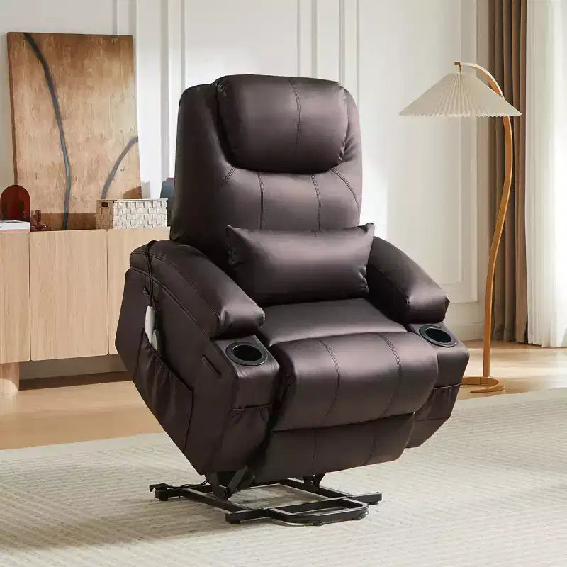 Bestier 34,6-Zoll-Elektrischer Aufstehsessel mit Massage und Wärmefunktion, Liegesessel aus Kunstleder mit Seitentaschen und Getränkehaltern
