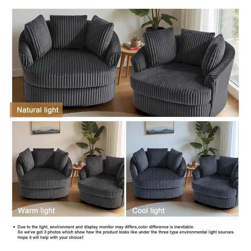 2er-Set übergroße 43 W Plüsch-Cordsessel mit Drehfunktion und Kissen
