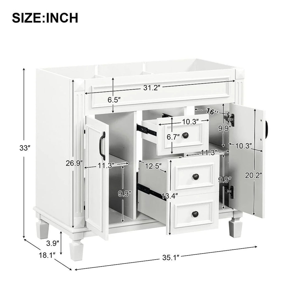 36-Zoll moderner Waschtischunterschrank mit Aufsatzwaschbecken und Spiegelschrank, 2 Türen und 2 Schubladen