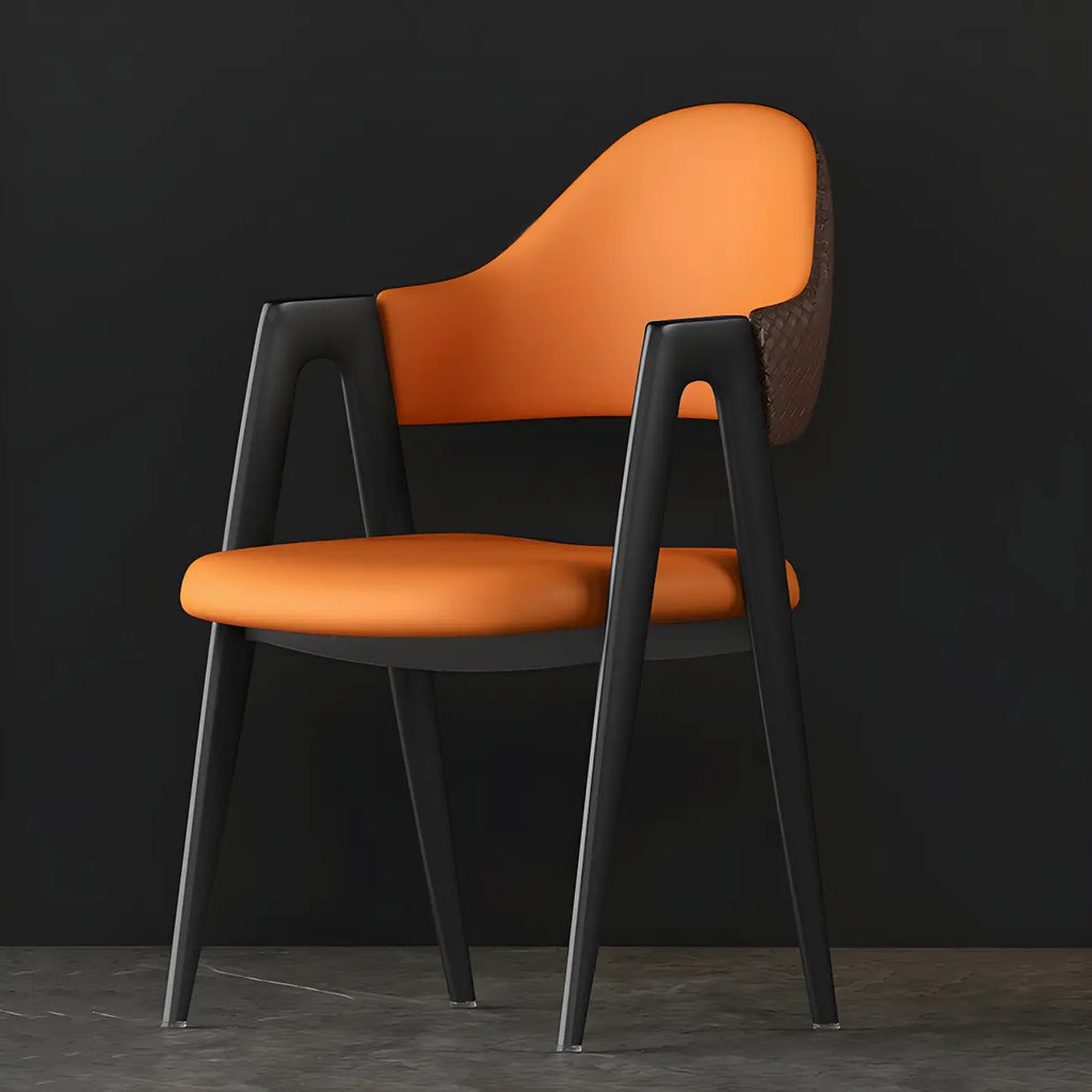 Chaise de salle à manger moderne en cuir, avec accoudoirs, dossier ouvert incurvé