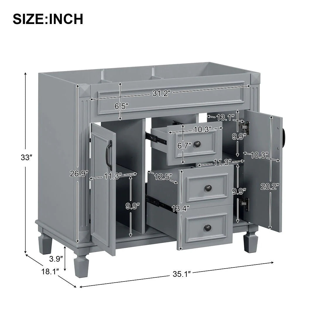 36-Zoll moderner Waschtischunterschrank mit Aufsatzwaschbecken und Spiegelschrank, 2 Türen und 2 Schubladen