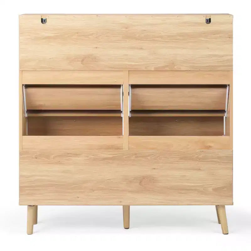 Karl Home Schuhschrank mit Rattanfront, 2 Schubladen und 4 Klappfächern, Spanplatte, 41,34 W