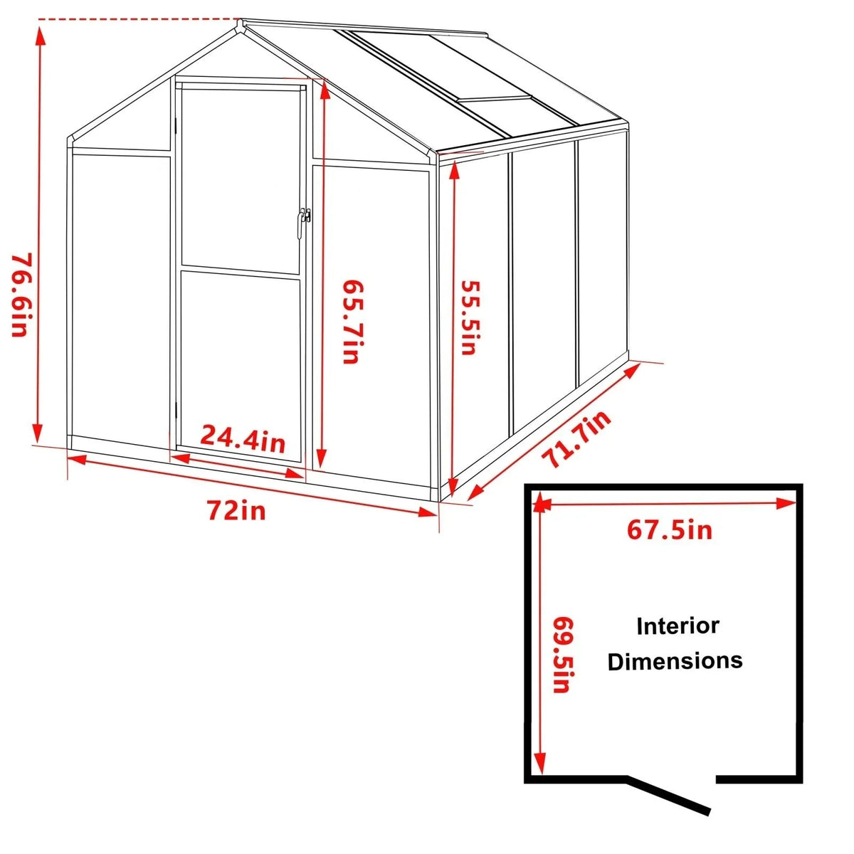 VEIKOUS begehbares Gewächshaus-Set aus Aluminium mit verstellbarem Dachfenster und abschließbarer Tür, grau