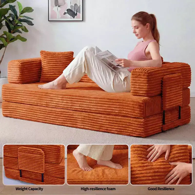 80.7 5-in-1 Convertible Sleeper Sofa Bed â€?Corduroy, 1200 lbs, No Assembly