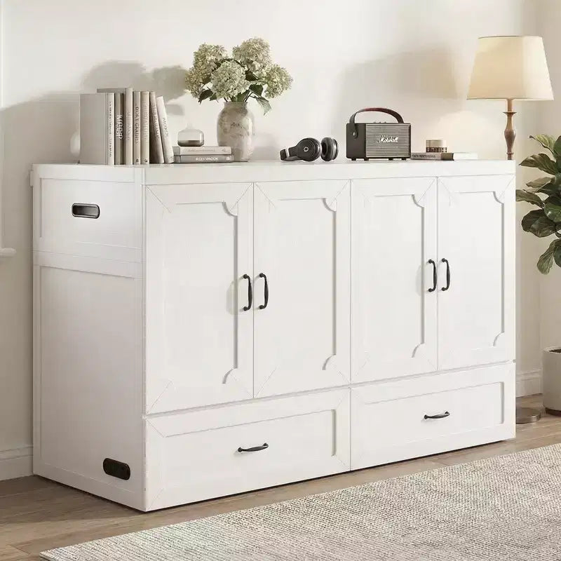 Mjkone umwandelbares Murphy-Schrankbett in Queen-Size mit Matratze, USB-Ladefunktion und Aufbewahrungsschubladen