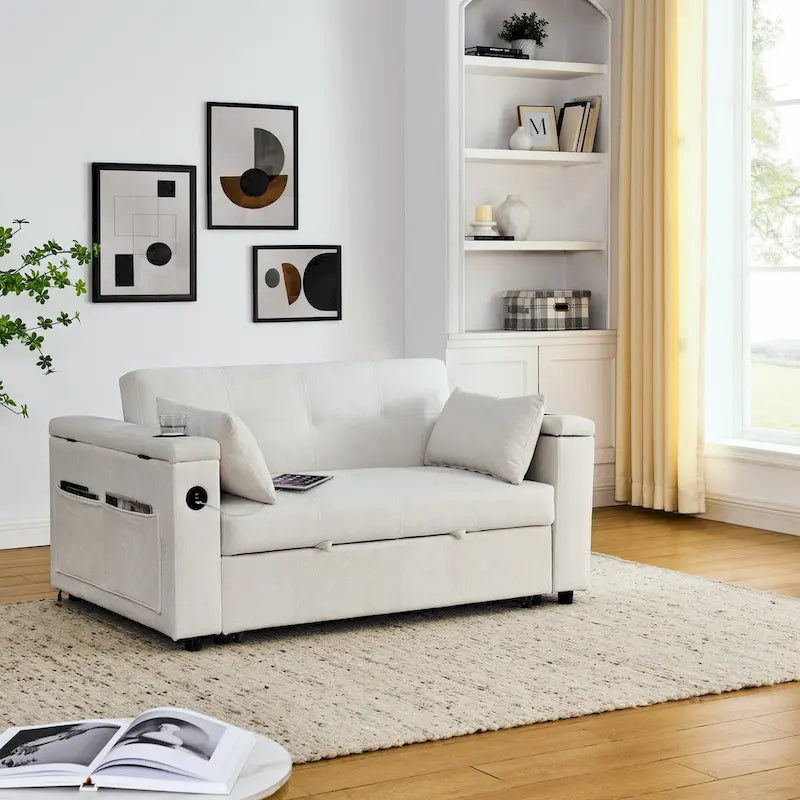 Canapé-lit escamotable 54, canapé-lit inclinable 2 places avec rangement, coussin lombaire et prise USB