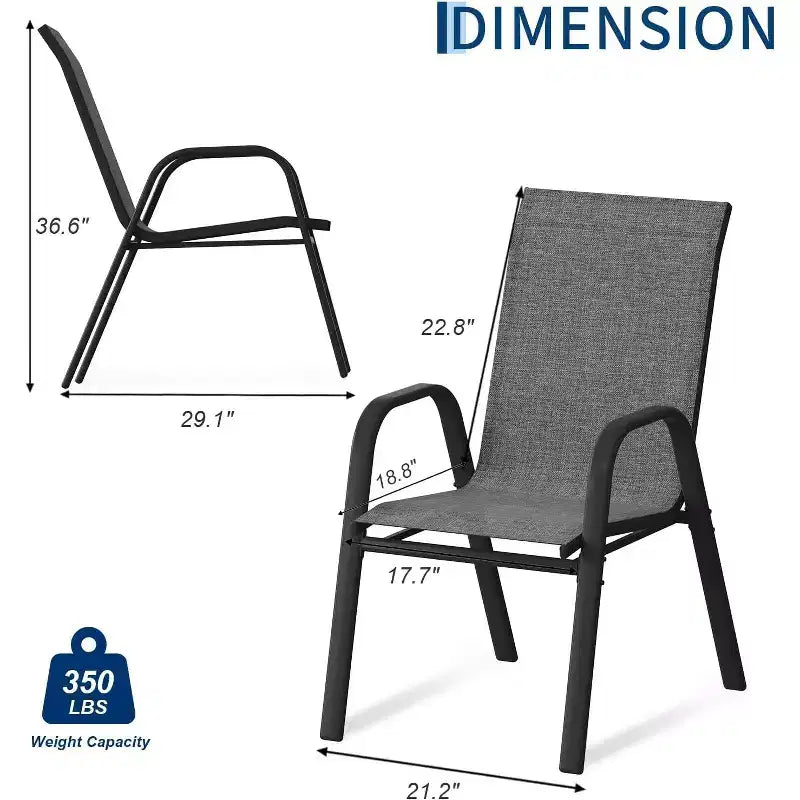Terrasstoelen, stapelbare buiteneetkamerstoelen, set van 4/6, lichtgewicht weerbestendige textilene tuinstoelen met armleuningen voor achtertuin en zwembadterras