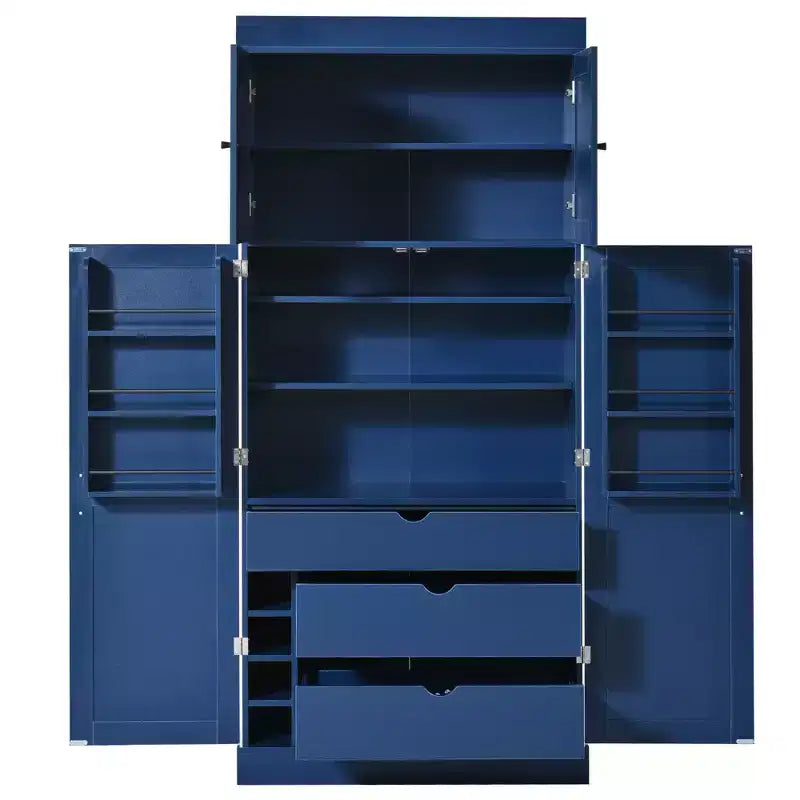 Freistehender 77-Zoll-Küchenschrank, Aufbewahrungsschrank im Landhausstil mit verstellbaren Regalböden, Türablagen, Schubladen und Weinregalen – ModernLuxe
