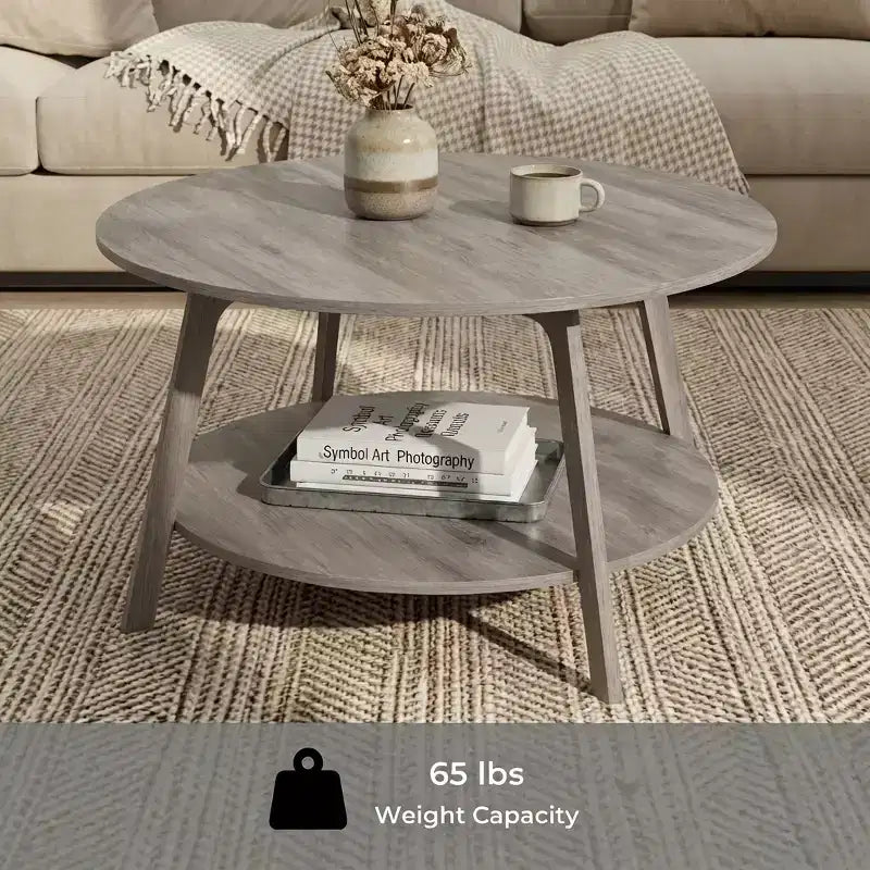 Runder Couchtisch in Honigbraun mit 2 Ablageebenen, 31,5 x 17,7 Zoll, ideal für das Wohnzimmer
