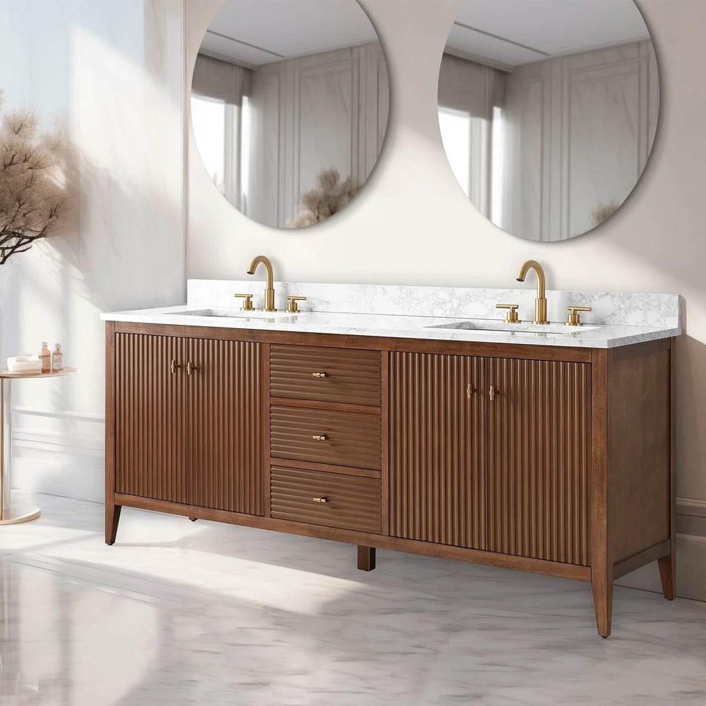 Vanity Art 72 Badezimmer-Waschtischunterschrank mit Doppelwaschbecken und Oberfläche aus Kunstmarmor