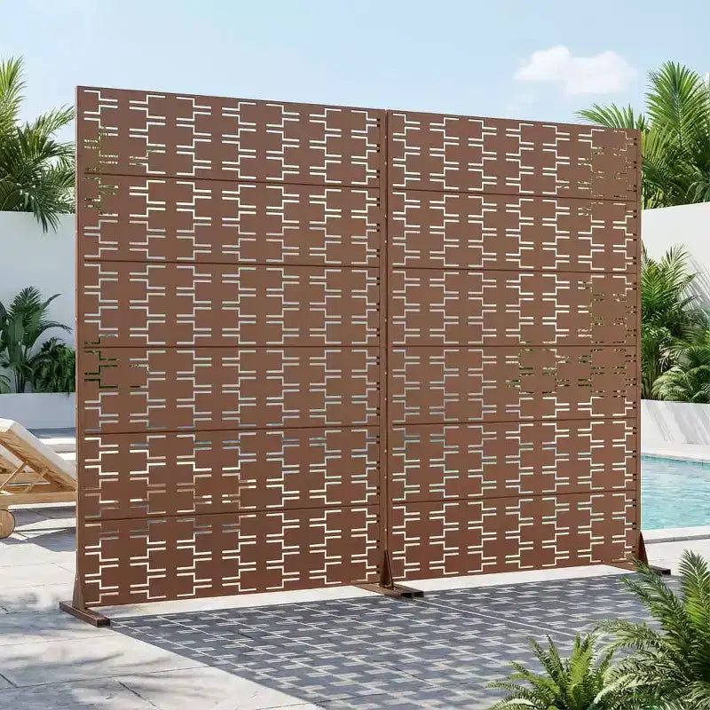 MAYEERTY Brick 01, brązowa ścianka działowa ze stali ocynkowanej, 72x47x16, 6-elementowy dwustronny ekran zapewniający prywatność i odporny na rdzę