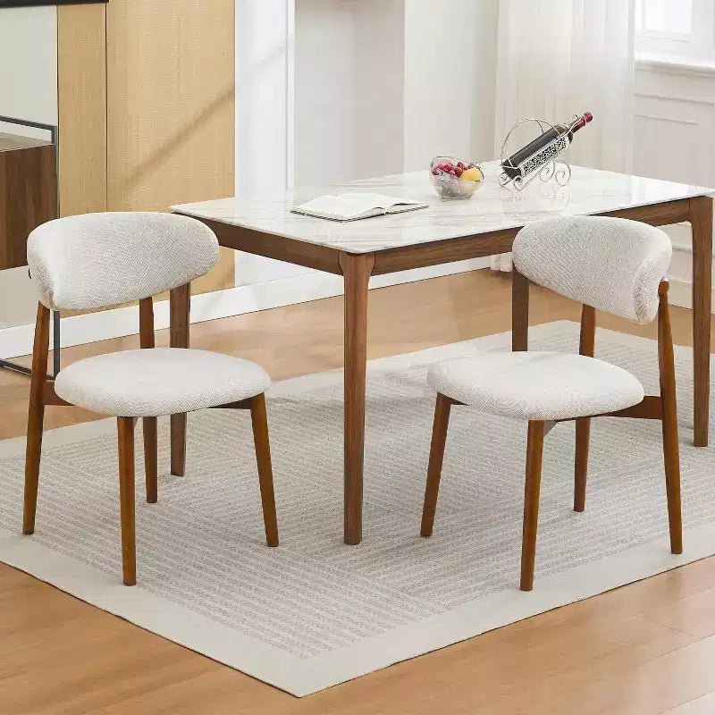 Esszimmerstuhl-Set, 4-teilig, gepolsterte Esszimmerstühle im Mid-Century-Modern-Stil, Küchenstühle im Landhausstil mit gepolsterter Stofffläche und Holzbeinen, Beige