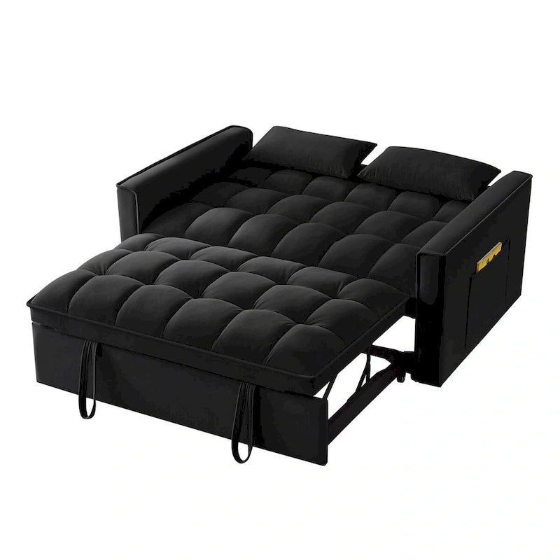 Sofá-cama de 2 lugares 4 em 1 com braços e bolsos de arrumação, sofá-cama extraível multifunções com encosto ajustável