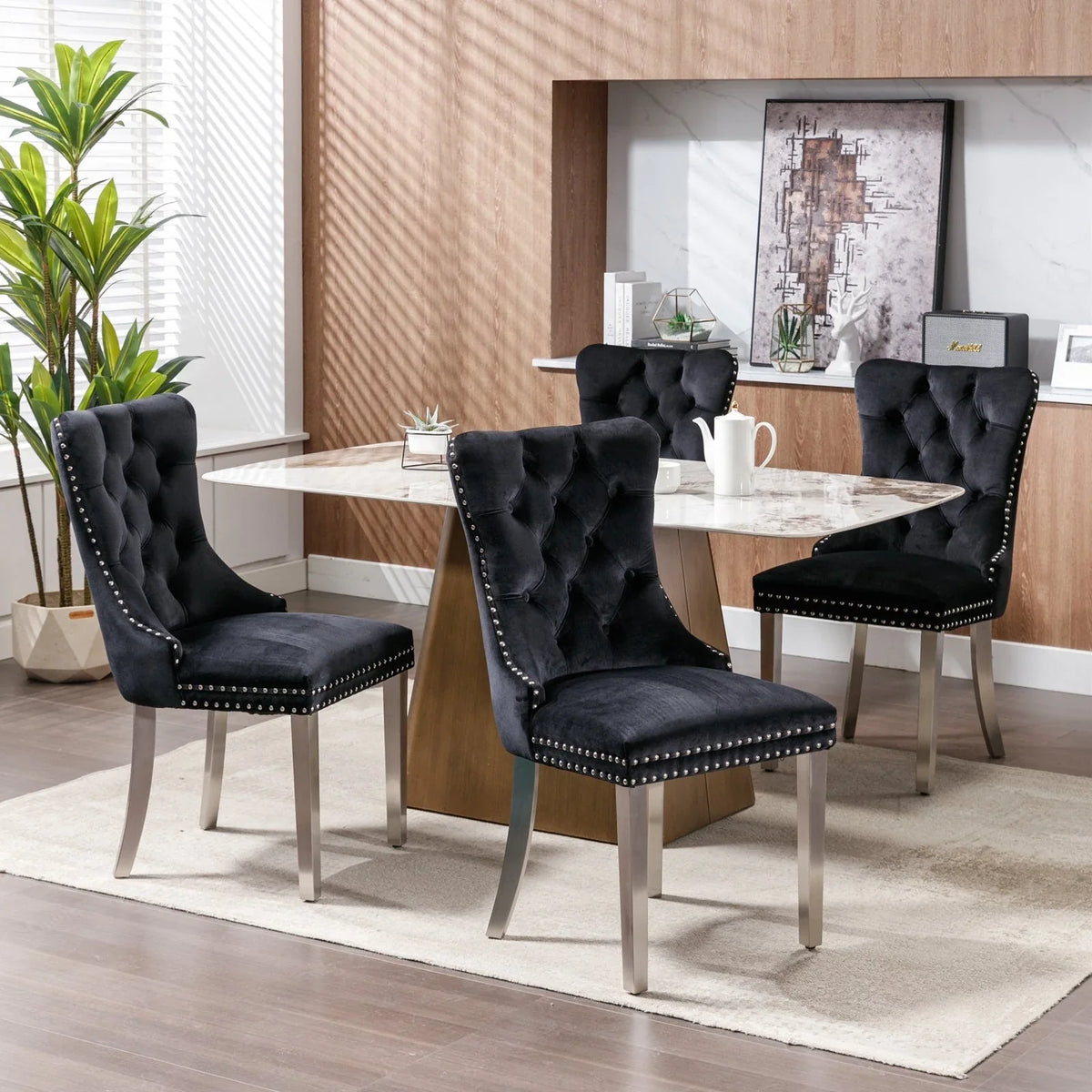 Upholstered Tufted Velvet Dining Chair with Solid Wood Legs Set of 6