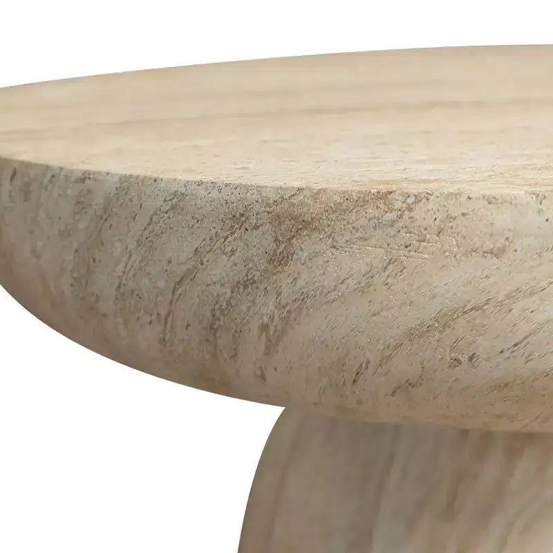 Ronde salontafel met voet van vezelsteen, sculpturale accenttafel voor binnen en buiten met antislipvoetjes