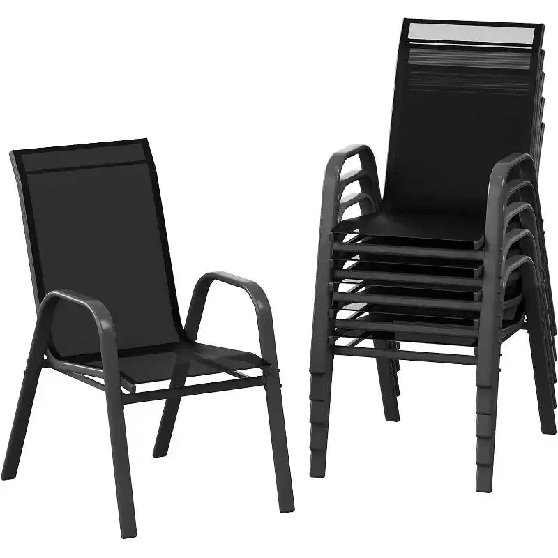 Terrasstoelen, stapelbare buiteneetkamerstoelen, set van 4/6, lichtgewicht weerbestendige textilene tuinstoelen met armleuningen voor achtertuin en zwembadterras