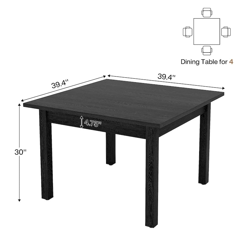 39.4 Inches Square 2-4 People Dining Table with Solid Wood Legs for Living Room Dining Room