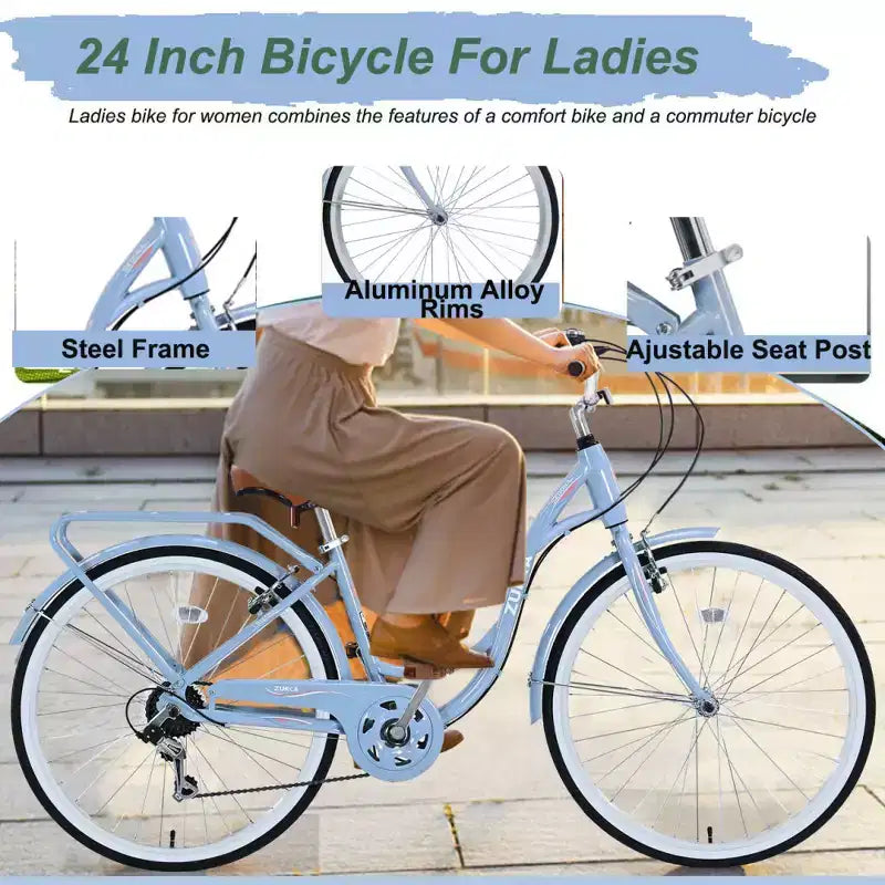 Bicicleta feminina Zeus & Ruta de 24-Inch com 7 velocidades e quadro de aço