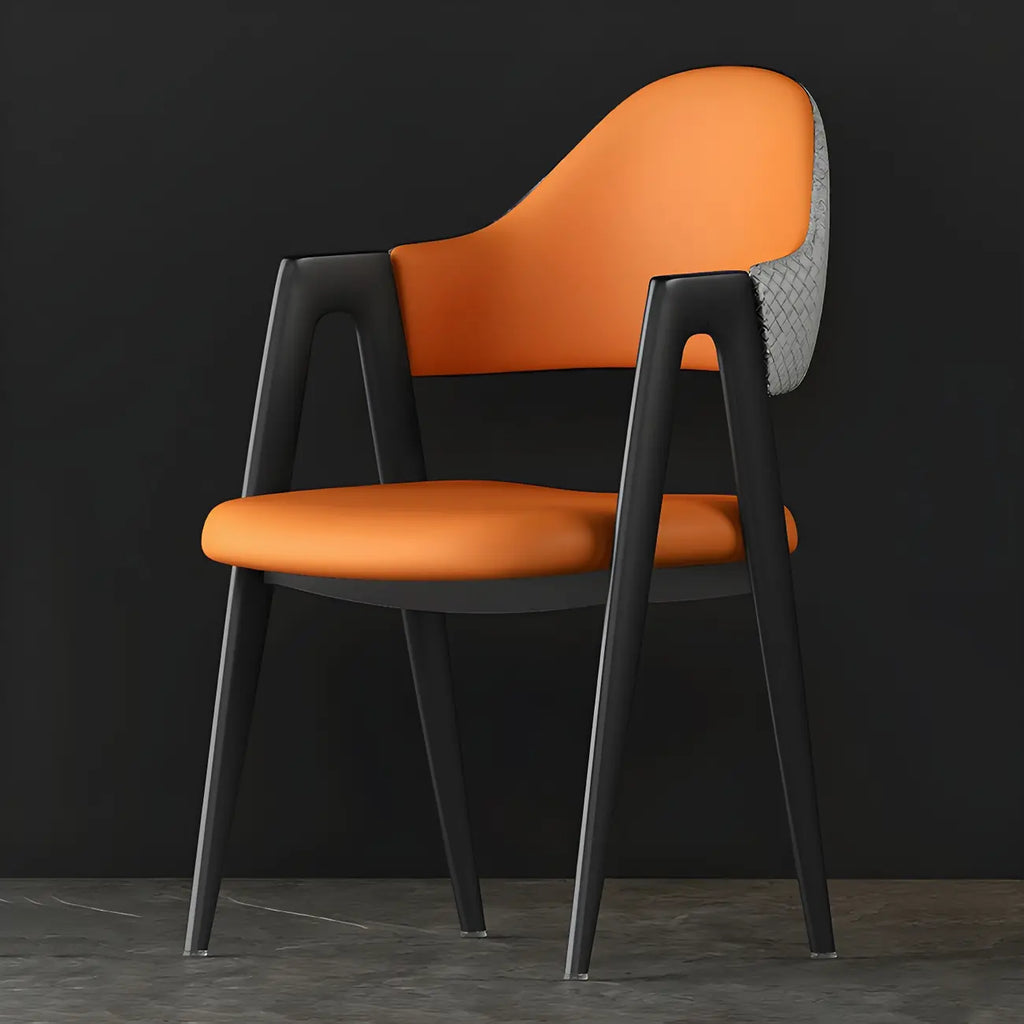 Chaise de salle à manger moderne en cuir, avec accoudoirs, dossier ouvert incurvé