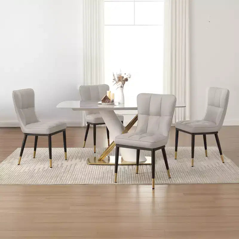 Bekrvio eetkamerstoelen, set van 6, moderne bekleding van imitatieleer met hoge rugleuning, metalen poten, armloze keukenstoelen voor woonkamer en eetkamer
