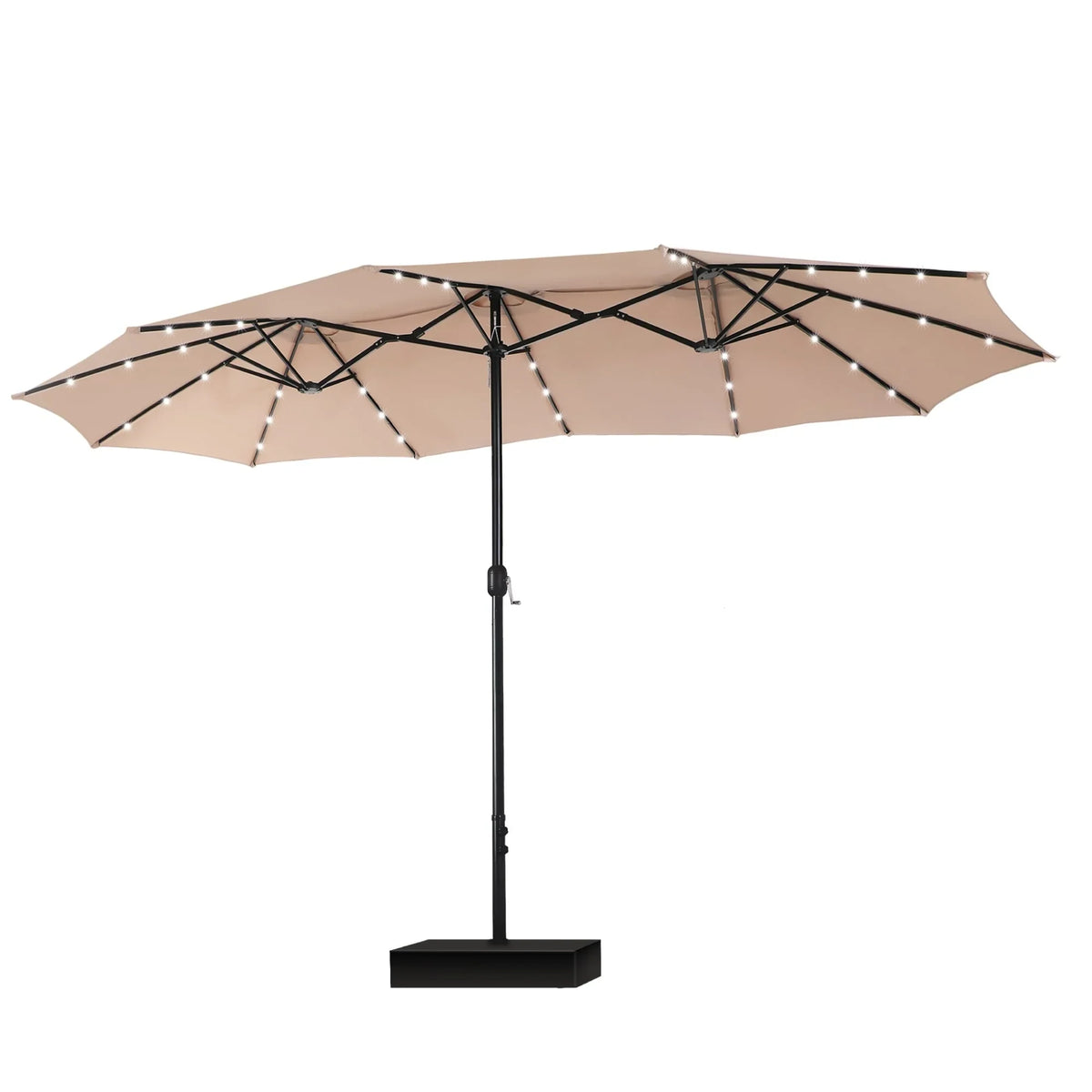 MAISON ARTS 15-Fuß-rechteckiger Outdoor-Marktschirm mit Kurbel, doppelseitiger Bespannung und solarbetriebenen LED-Leuchten, inklusive Standfuß