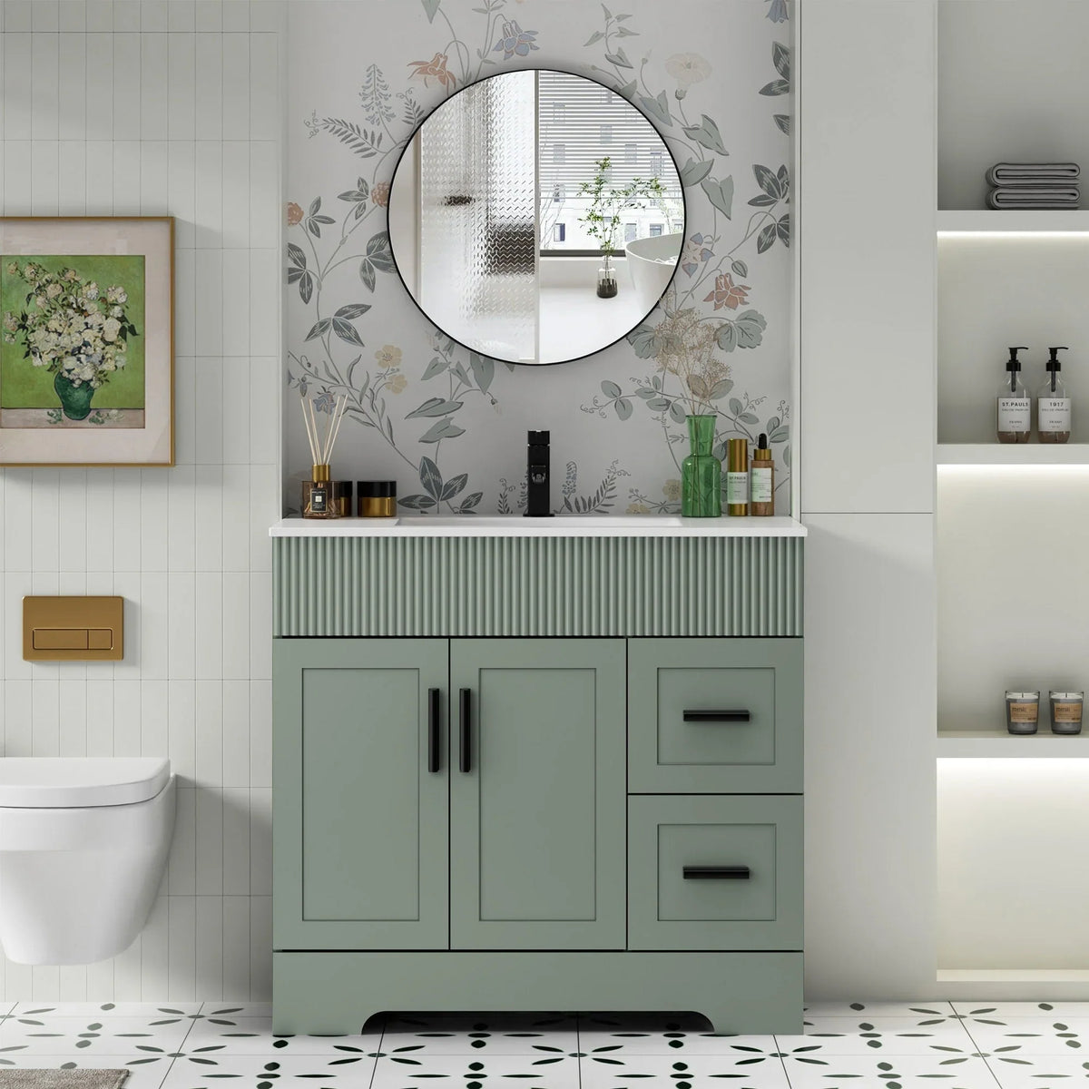 Conjunto de móvel de casa de banho Wavy Line 30/36/48 com lavatório e torneira