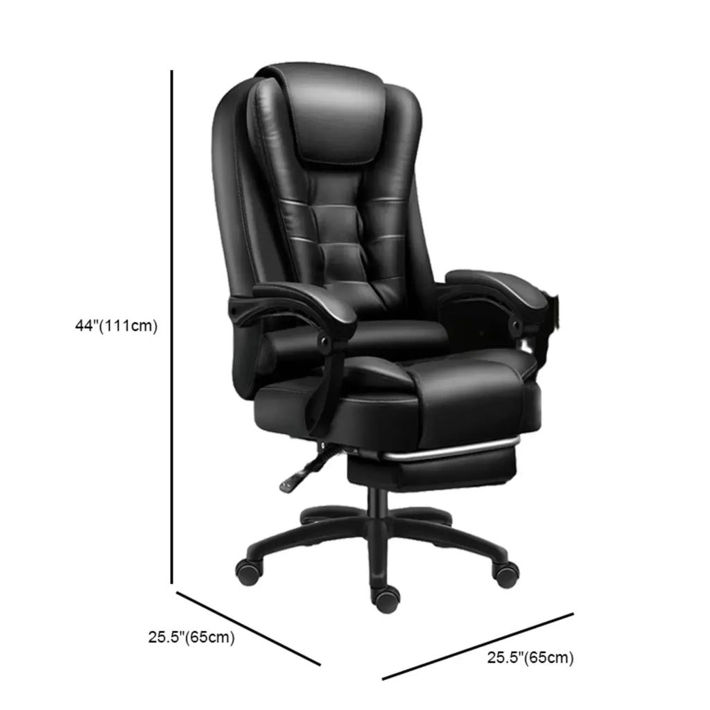 Ergonomické otočné kancelářské křeslo z černé kůže s podnožkou