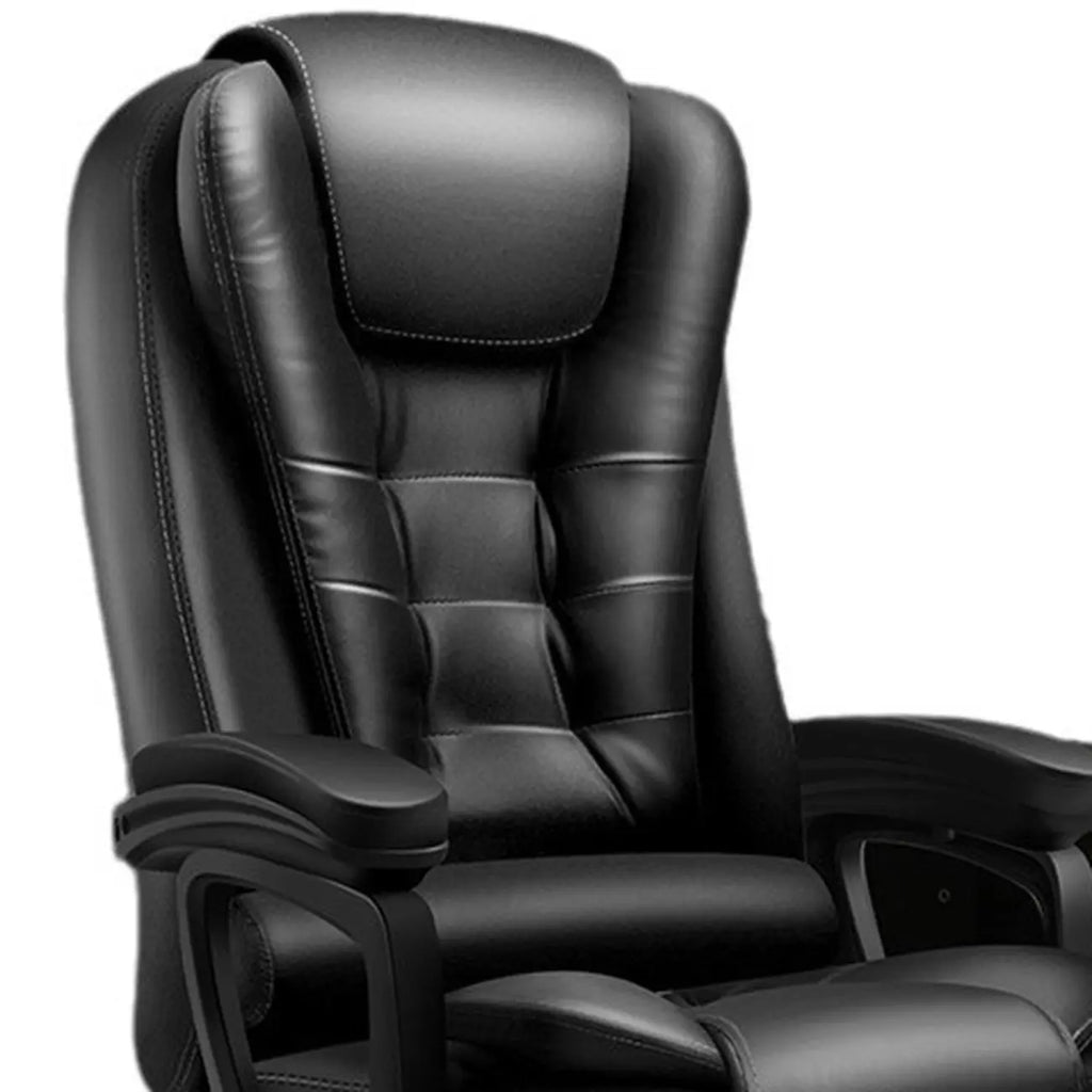 Ergonomické otočné kancelářské křeslo z černé kůže s podnožkou