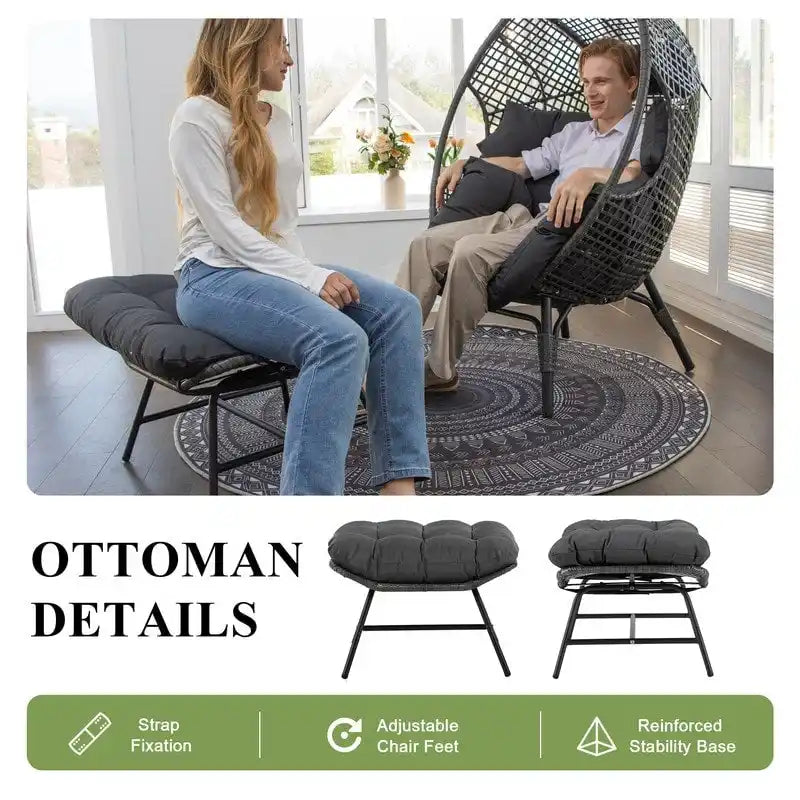 FINCATI eierstoel voor binnen, eierstoel voor buiten van 440 lbs, extra grote eierstoel met voetenbank, luxe en comfortabele eierstoel met voetensteun