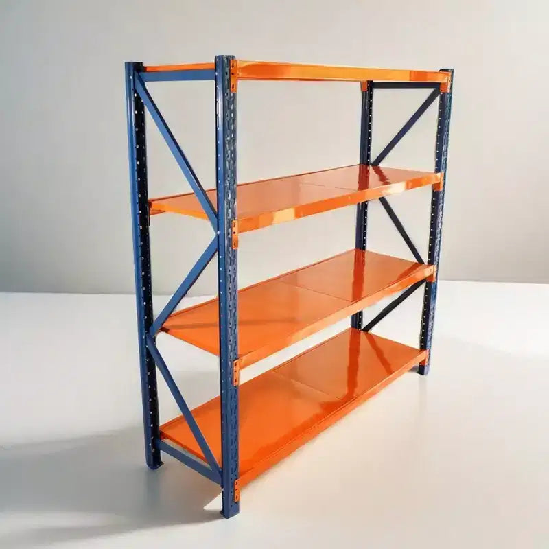 VIYET zware garagestelling, verstelbare metalen stelling met 4 niveaus en een draagvermogen van 4400 LBS, blauw-oranje industriële opslag voor winkel, gereedschap en sportschool