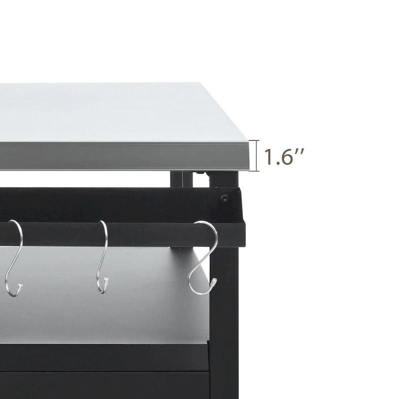 Outdoor Kitchen Island With Stainless Steel Tabletop,Metal Grill Cart Table With Storage Cabinet - N/A