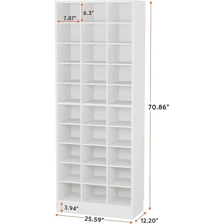 30 Pairs Tall Shoe Cabinet, 10 Tiers White Wooden Shoe Storage Rack for Closet, Entryway - 10-tier