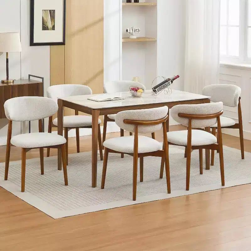 Esszimmerstuhl-Set, 4-teilig, gepolsterte Esszimmerstühle im Mid-Century-Modern-Stil, Küchenstühle im Landhausstil mit gepolsterter Stofffläche und Holzbeinen, Beige