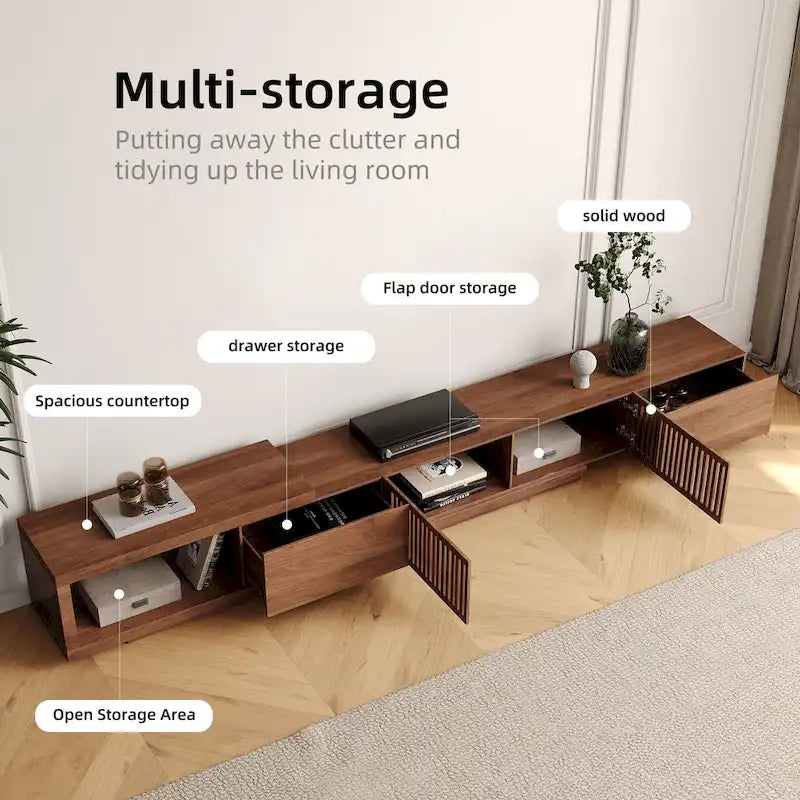 Moderner ausziehbarer und erweiterbarer TV-Schrank mit 4 Schubladen, für Fernseher bis 103 Zoll – 78,54 T × 15,74 B × 13,78 H