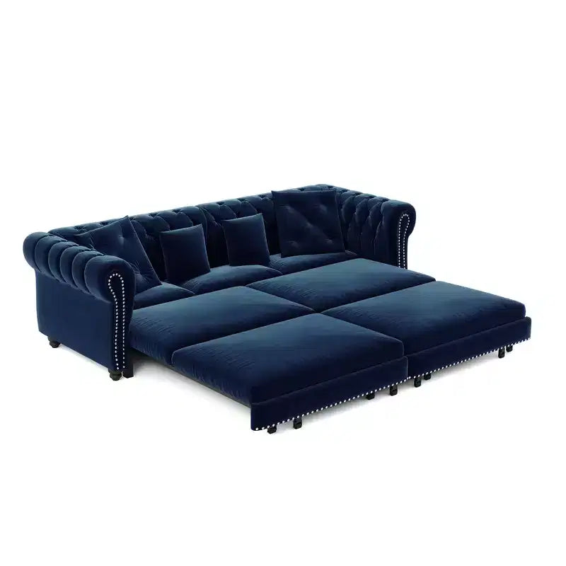 Rozkładana sofa 3 w 1 Whisen Velvet typu king-size z ruchomym podnóżkiem i pikowanym wzorem