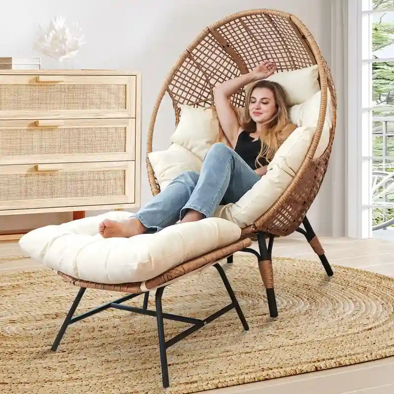 FINCATI eierstoel voor binnen, eierstoel voor buiten van 440 lbs, extra grote eierstoel met voetenbank, luxe en comfortabele eierstoel met voetensteun