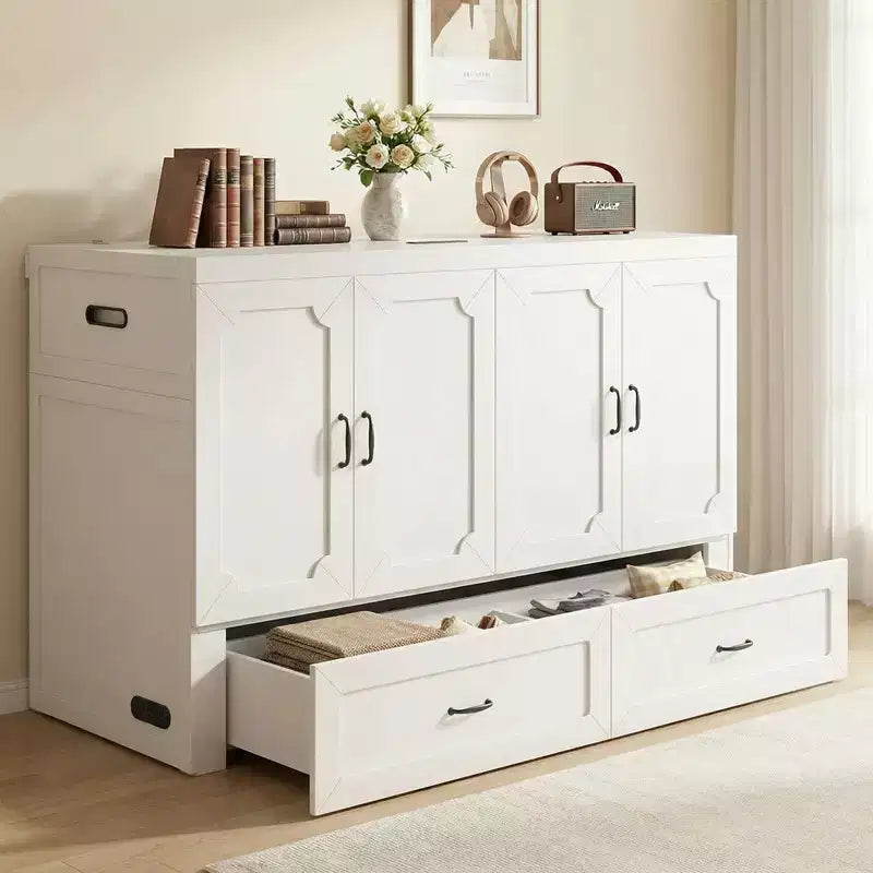 Mjkone umwandelbares Murphy-Schrankbett in Queen-Size mit Matratze, USB-Ladefunktion und Aufbewahrungsschubladen