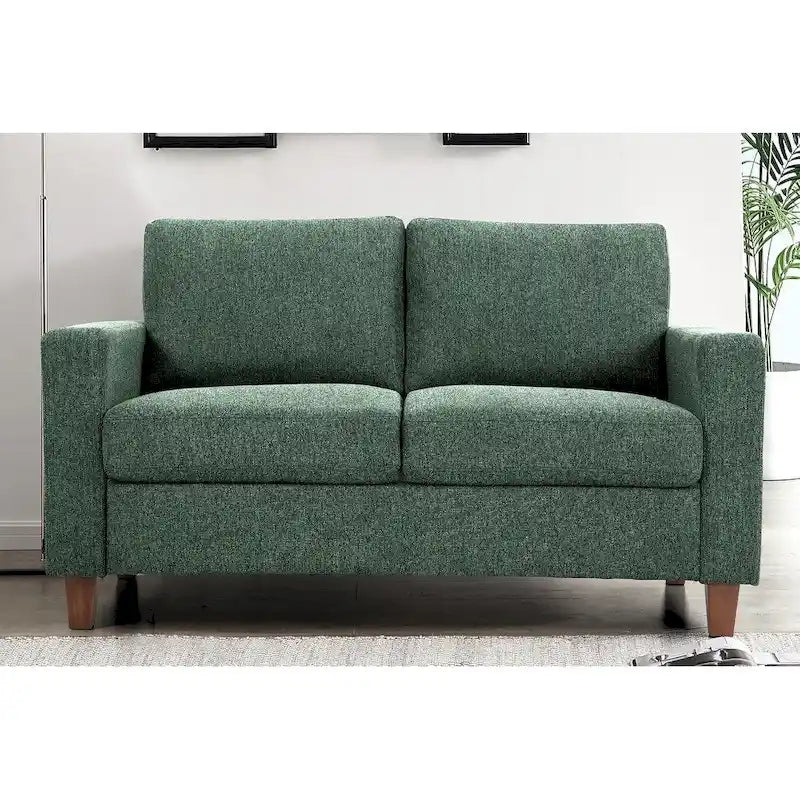 Dwuosobowa sofa Miles w stylu Mid-Century Modern z dużymi dwustronnymi poduszkami oparciowymi